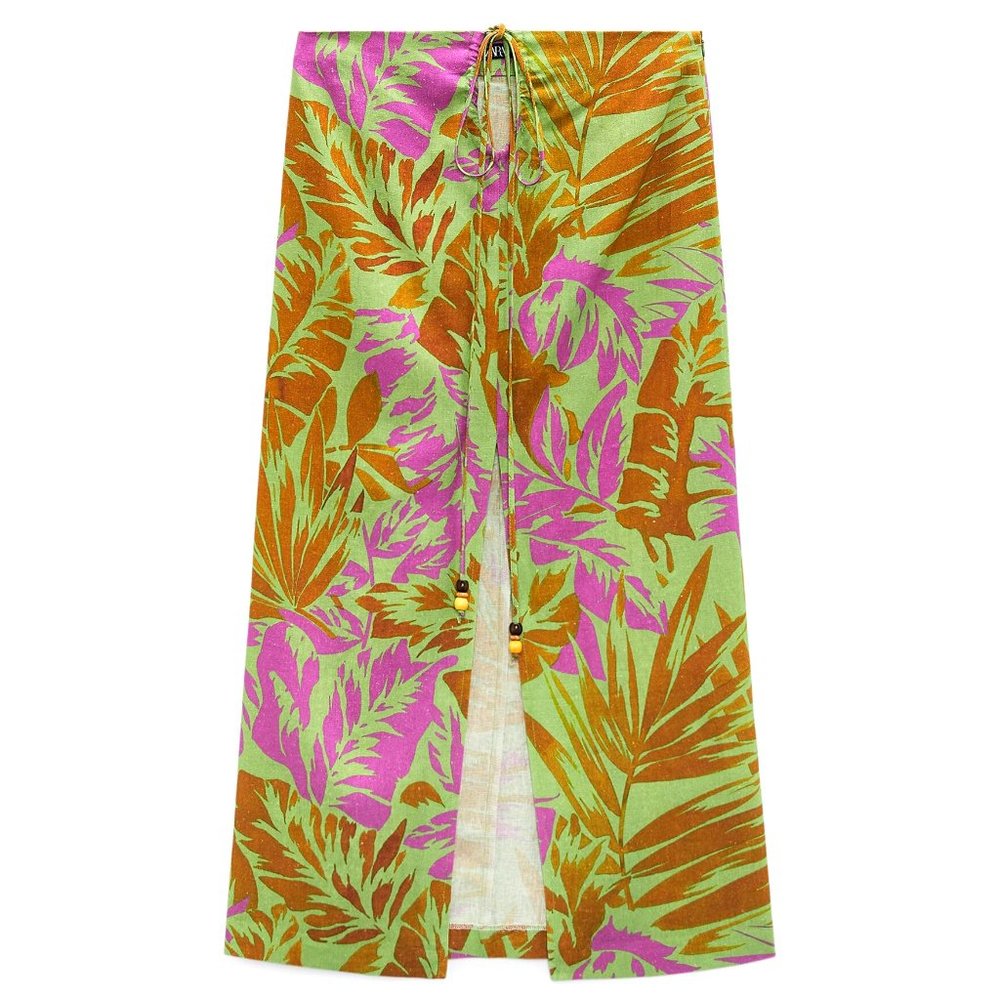 NWT Zara Tropical Linen Midi Skirt